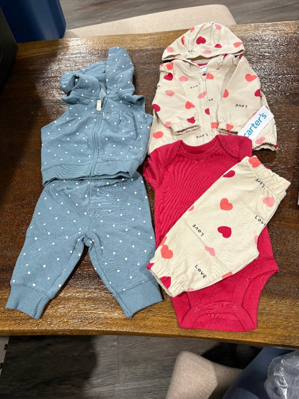 Lot of 2 Carter's Baby Girl 3M outfit sets Onesies Dots Hearts Hoodies NWT NEW